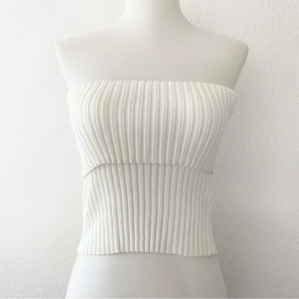 ZARA White Ribbed Tube Top - Picture 1 of 4